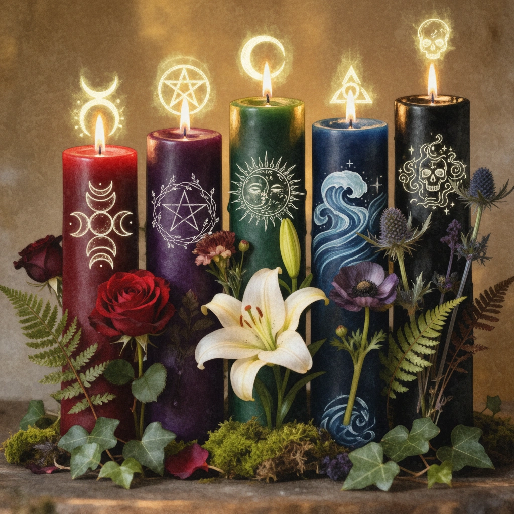 Five enchanted candles with flowers