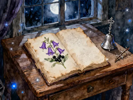 Nightshade illustration in an open grimoire under moonlight
