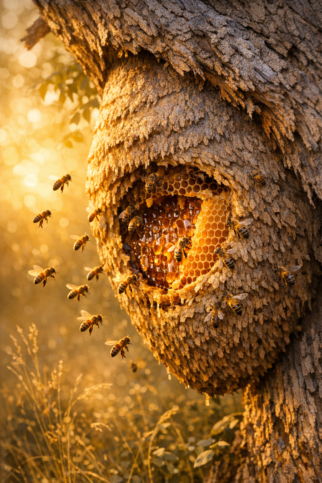 Wild hive in the meadow
