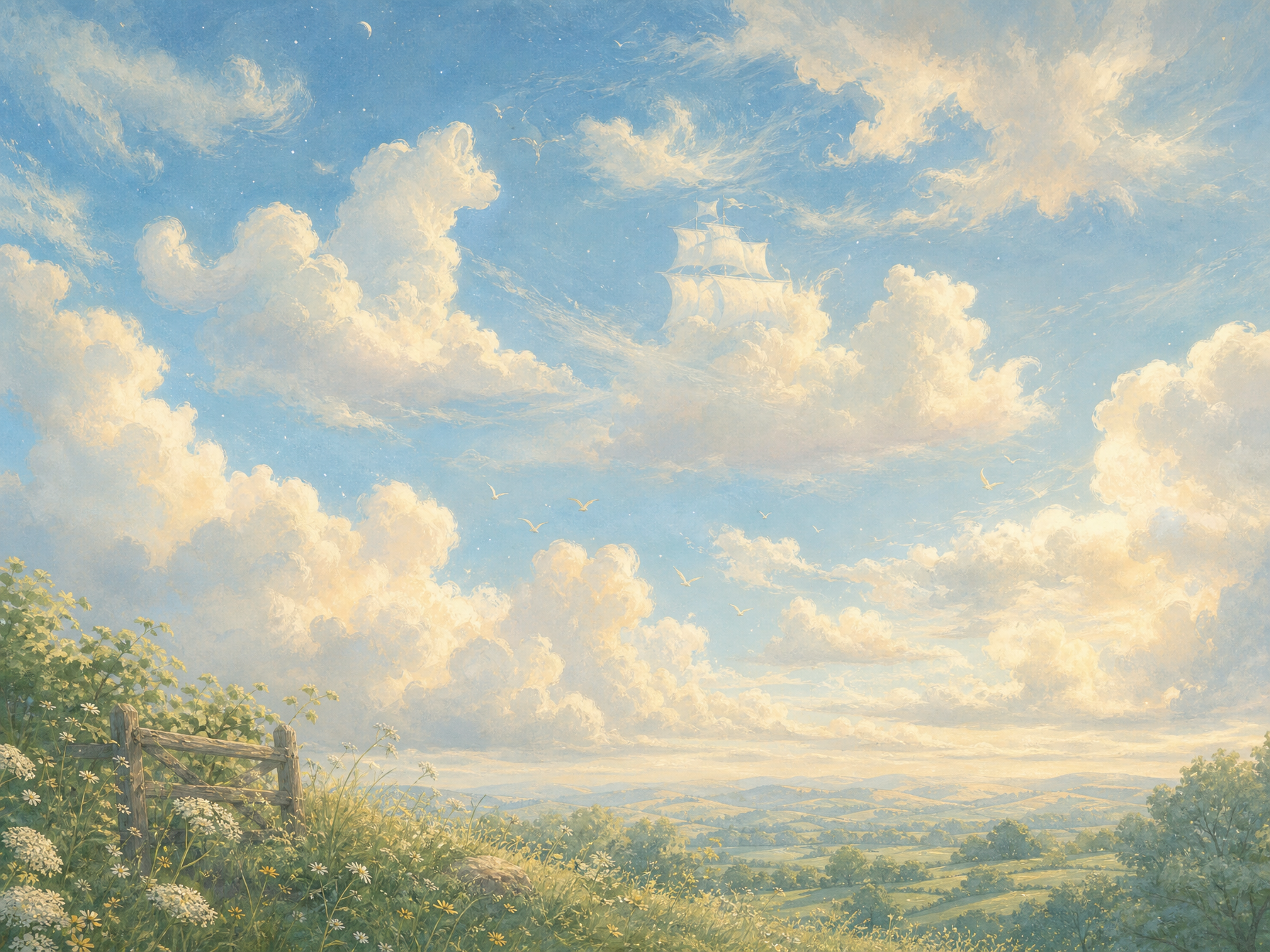 Soft clouds moving across a blue sky